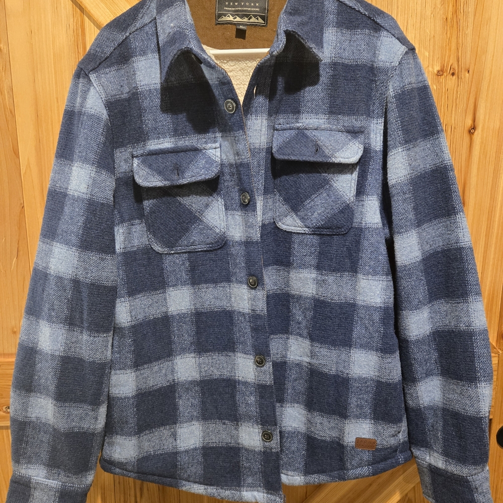 Jachs Blue Plaid Button-Up Jacket Wool Lined Mens Medium Warm